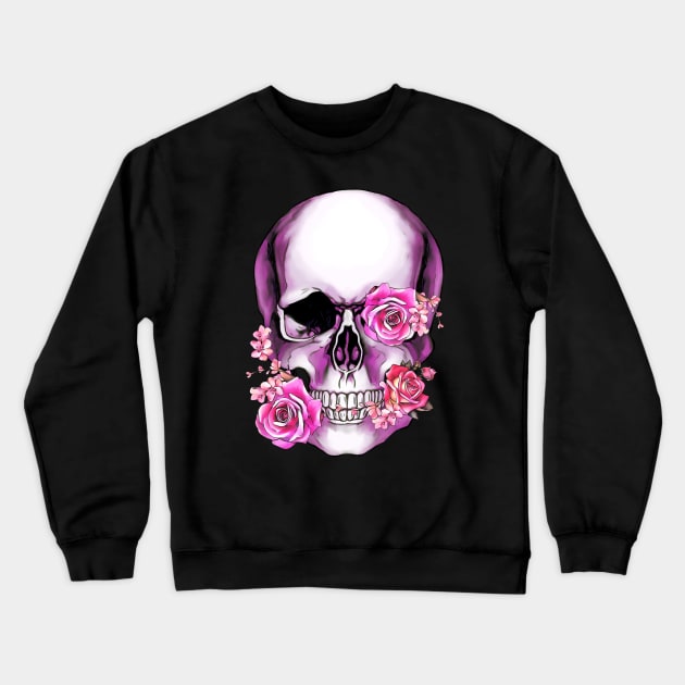 Sugar skull, Skull art floral, pink flowers Crewneck Sweatshirt by Collagedream